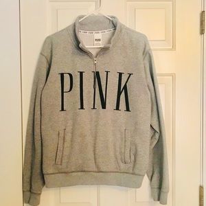 VS PINK Heather Grey Half Zip Sweater Size L